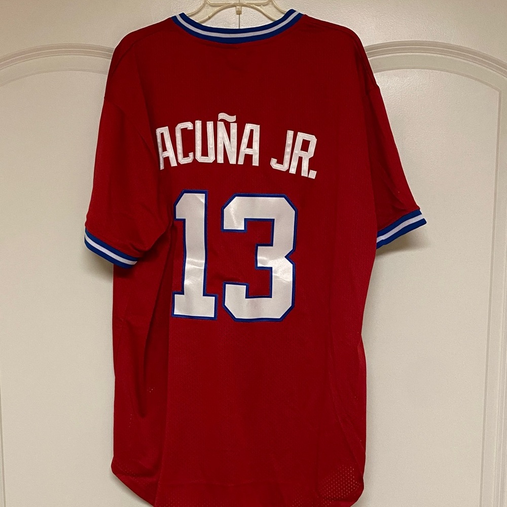 Red Atlanta Jersey with Blue Trim - Picture 2 of 2